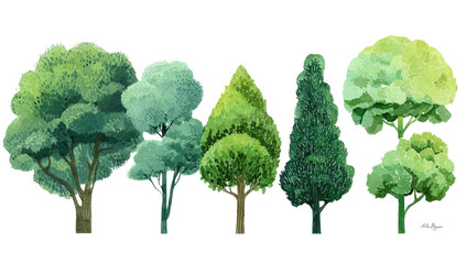 Colorful illustration of various tree types