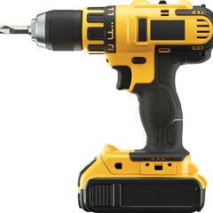Fototapeta premium Yellow and Black Cordless Drill with Battery on Transparent Background Isolated