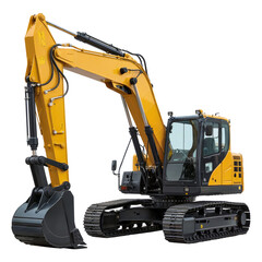 Yellow Excavator Construction Vehicle on Transparent Background Heavy Machinery Equipment