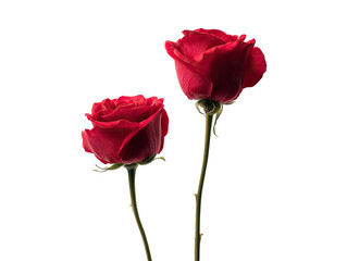 Two vibrant red roses against a black background.  Close-up, detailed petals