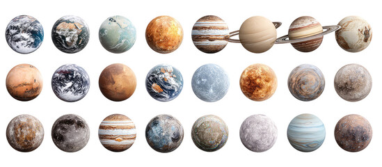Solar system planets, various views