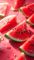 Fresh watermelon slices on pink background