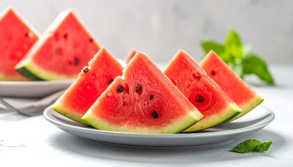 Fresh watermelon slices on plates