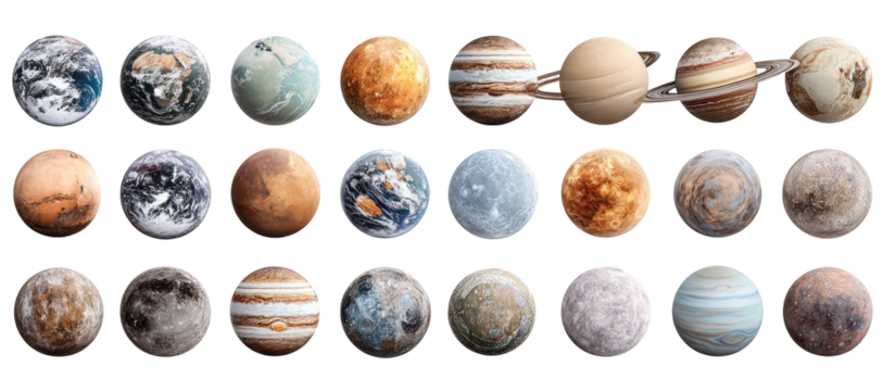 Solar system planets, various views