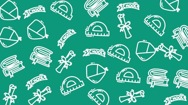 Seamless Pattern of Measuring Tools and Equipment on Green Background for Graphic Design and Education