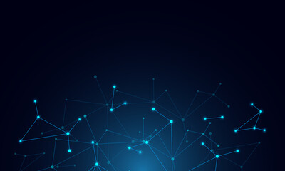 Fototapeta premium Abstract molecular structure with connected glowing nodes on dark background