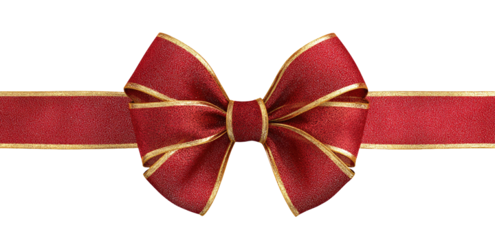 A rich maroon bow, tied with gold-trimmed ribbon, sits atop a horizontal band of the same maroon ribbon