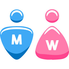 Blue Male and Pink Female Gender Symbols Representing Men and Women In Gender Neutral Restroom Sign With Transparent Background