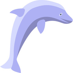 Blue dolphin illustration with light blue and purple accents jumping out of water simple flat design isolated on white background clean vector art