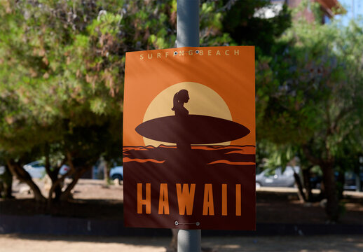 Mockup of A4 blank poster on a pole