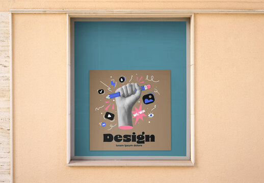 Mockup of square poster in a Window Frame
