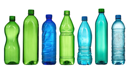 Row of various plastic bottles in different colors