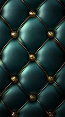 Obraz premium Close up of a tufted dark teal leather surface with gold accents and button details pattern texture