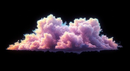 Pink and purple cumulus cloud isolated on black background.