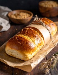 Freshly baked loaf, wrapped in parchment