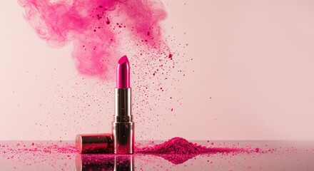Pink lipstick with powder explosion.