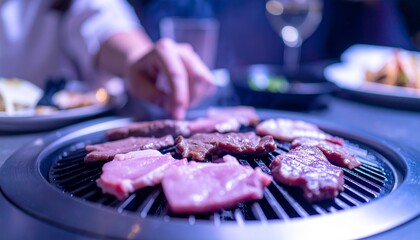 焼肉を焼いているよう様子