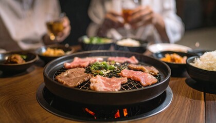 焼肉を焼いているよう様子