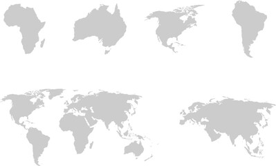 Fototapeta premium Gray vector world map illustration and continents on transparent background. Showcasing a global perspective with clear outlines for educational and design purposes