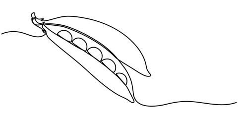 Continuous one line drawing capturing the simple beauty of a fresh pea pod vector outline illustration. 
