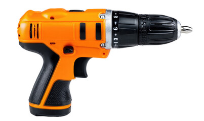 Orange cordless drill, side view