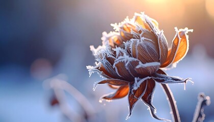 Frosted dried flower in winter sun