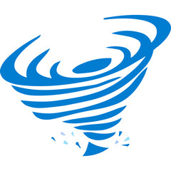 Blue swirling vortex abstract graphic with water splashes representing storm or tornado on...