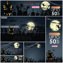 Set of  Halloween Multi Template Vector for poster, name card, cover, thrumpnail profile,  social media, digital video content header,  sale campaign . vector and illustration.