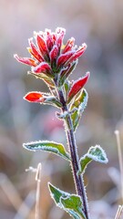 Frosted red flower,  morning light