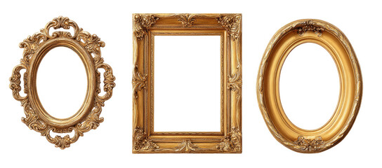 Three ornate gold picture frames