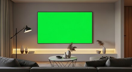 Cozy Living Room Interior with Green Screen TV for Mockup and Design