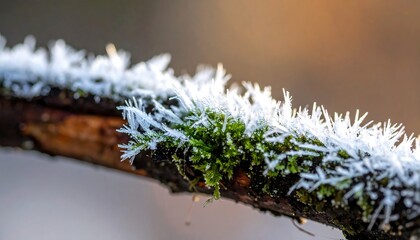 Frosty branch with moss