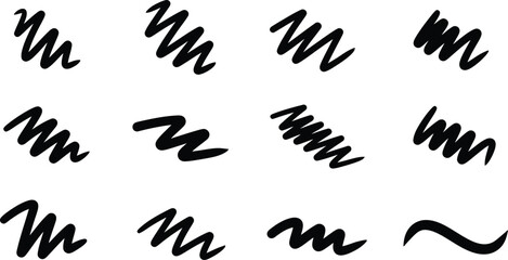 Obraz premium Hand Drawn Wavy Line Scribble Set, Black Brush Stroke Collection, White Background