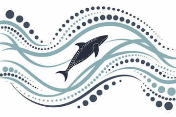 Vector art of decorative dolphin with wave and dots