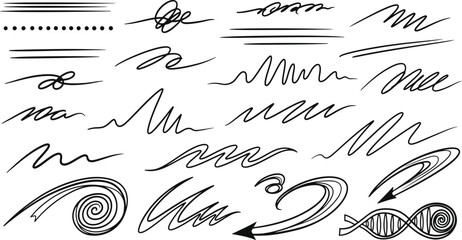 Obraz premium Hand Drawn Scribbles Lines, Swirls, Arrows, and DNA on a White Background