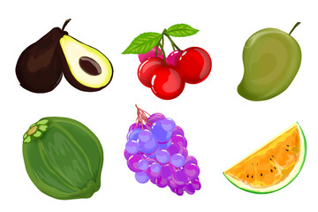 collection of fruits without background