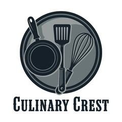 Vintage Culinary Crest Logo with Kitchen Utensils