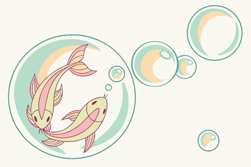 Vector art of two fish in bubbles