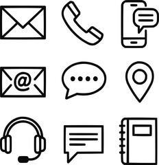 PrintEssential Contact & Communication Outline Icons Mail, Call, Chat, and Location Symbols