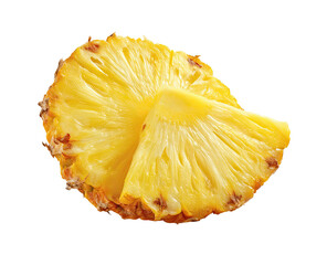 Close-up of a sliced pineapple.  Bright yellow flesh,  visible rings and  fibers.  Fresh,  isolated on black