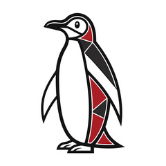 Geometric Penguin Illustration with Red Black and White Colors animal bird