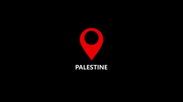Palestine map label with location pin symbol. Palestine  name with location icon animation .