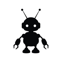 Black cartoon robot silhouette with antennae and white eyes