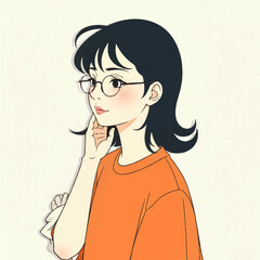 Introspective young woman wearing glasses contemplating the future with a thoughtful expression, a modern aesthetic perfect for branding and creative projects