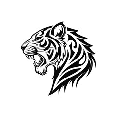 Roaring Tiger Head Tribal Tattoo Design in Black and White Vector Illustration