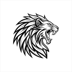 Roaring Lion Head Black and White Vector Logo Design