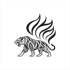 Tribal Tiger Tattoo Design with Flame Pattern on White Background