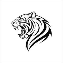 Tribal Tiger Head Tattoo Design in Black and White