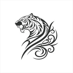 Tribal Tiger Head Tattoo Design in Black on White Background