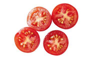 Four sliced cherry tomatoes, top view